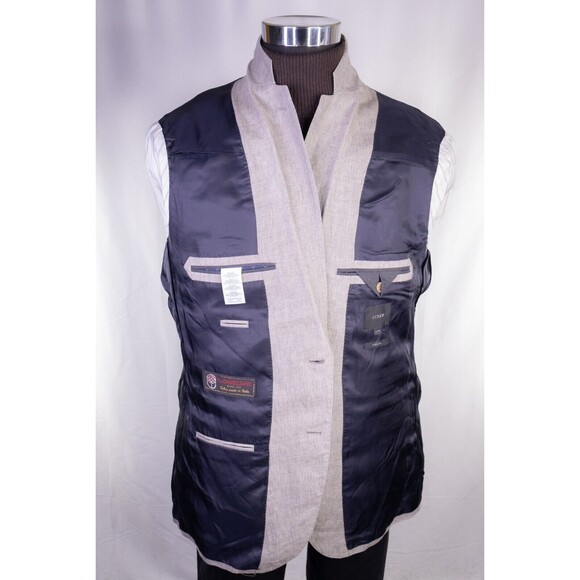 J Crew Blazer Mens 44R Beige 2 Button Ludlow ORMEZZNO Linen Sport Coat Jacket - Picture 11 of 16